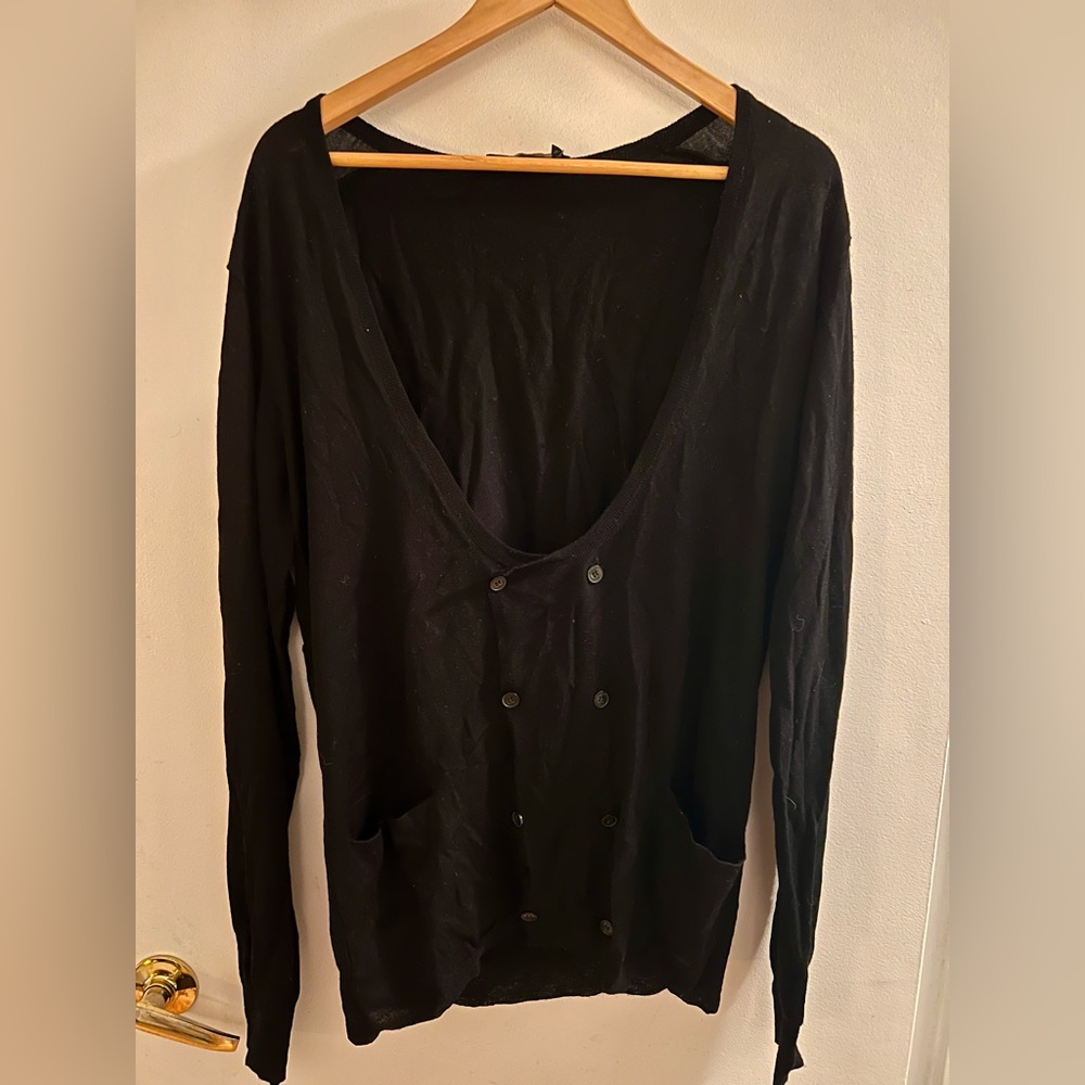 All Saints Black Knit Men’s Layered Wool Sweater